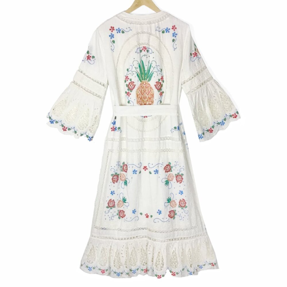 FARM RIO White Multi Colored Embroidered Scarf Maxi Dress - Picture 7 of 16